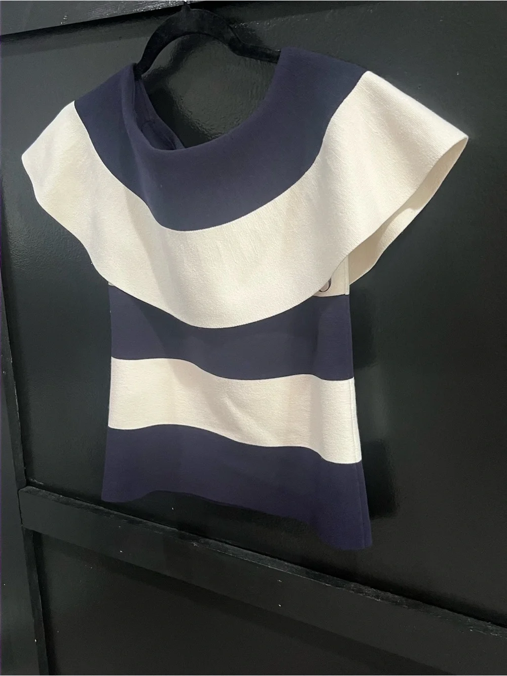 Ann Tyalor Stunning Navy and White Striped Off-Shoulder Two Piece Set